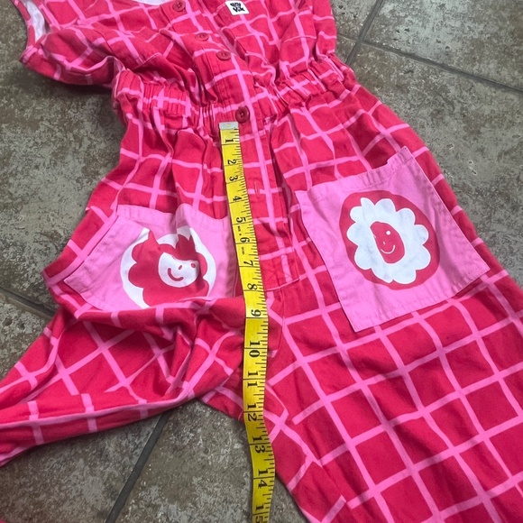 Lucy & Yak Jumpsuit Button Sz XS Sleeveless Flower Geometric Pink Pockets - Picture 15 of 15